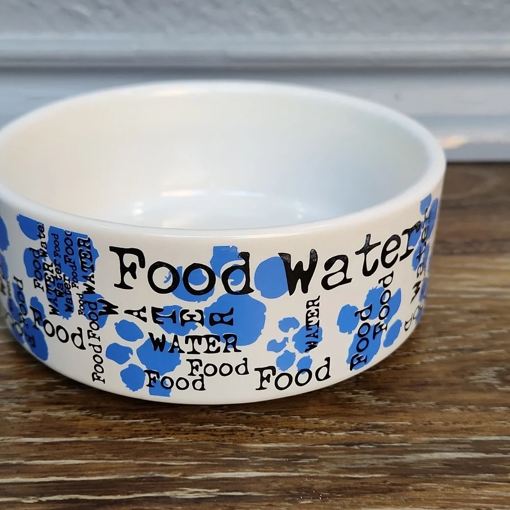 Food Water Dog Bowl Blue Paws Pawprints White Black